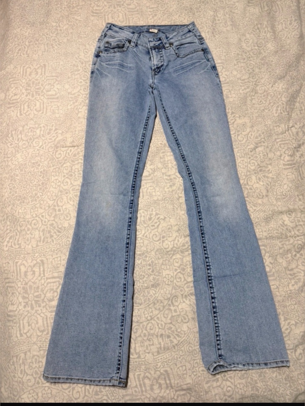 Vintage Y2K Silver Suki Jeans Medium Light Blue Flared Denim W26 L34
